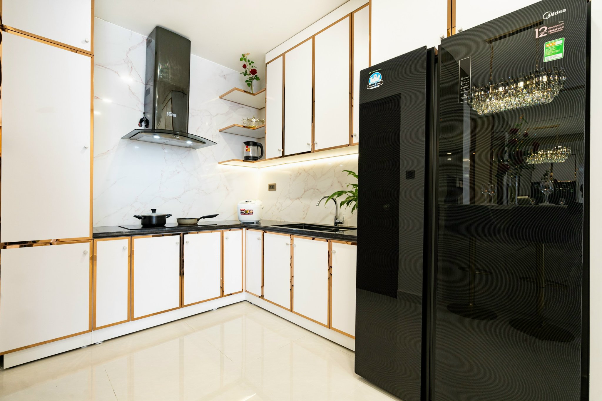 Kitchen of the short-term serviced apartment in District 4