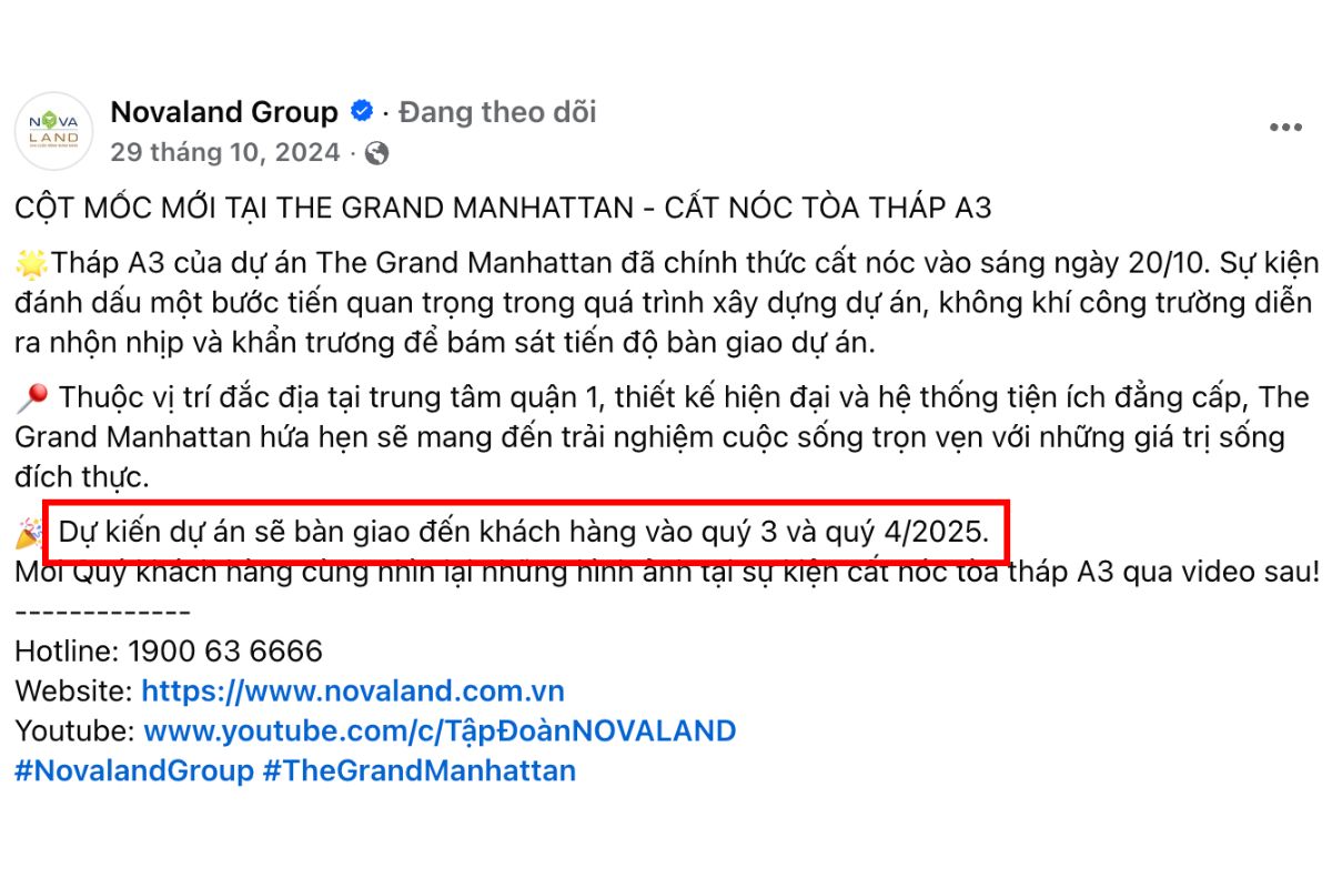 Official post of Novaland